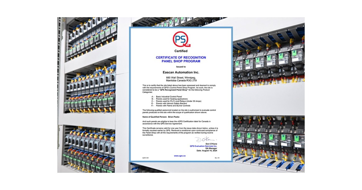 Eascan Automation Achieves QPS Certification for Winnipeg, Manitoba Panel Shop